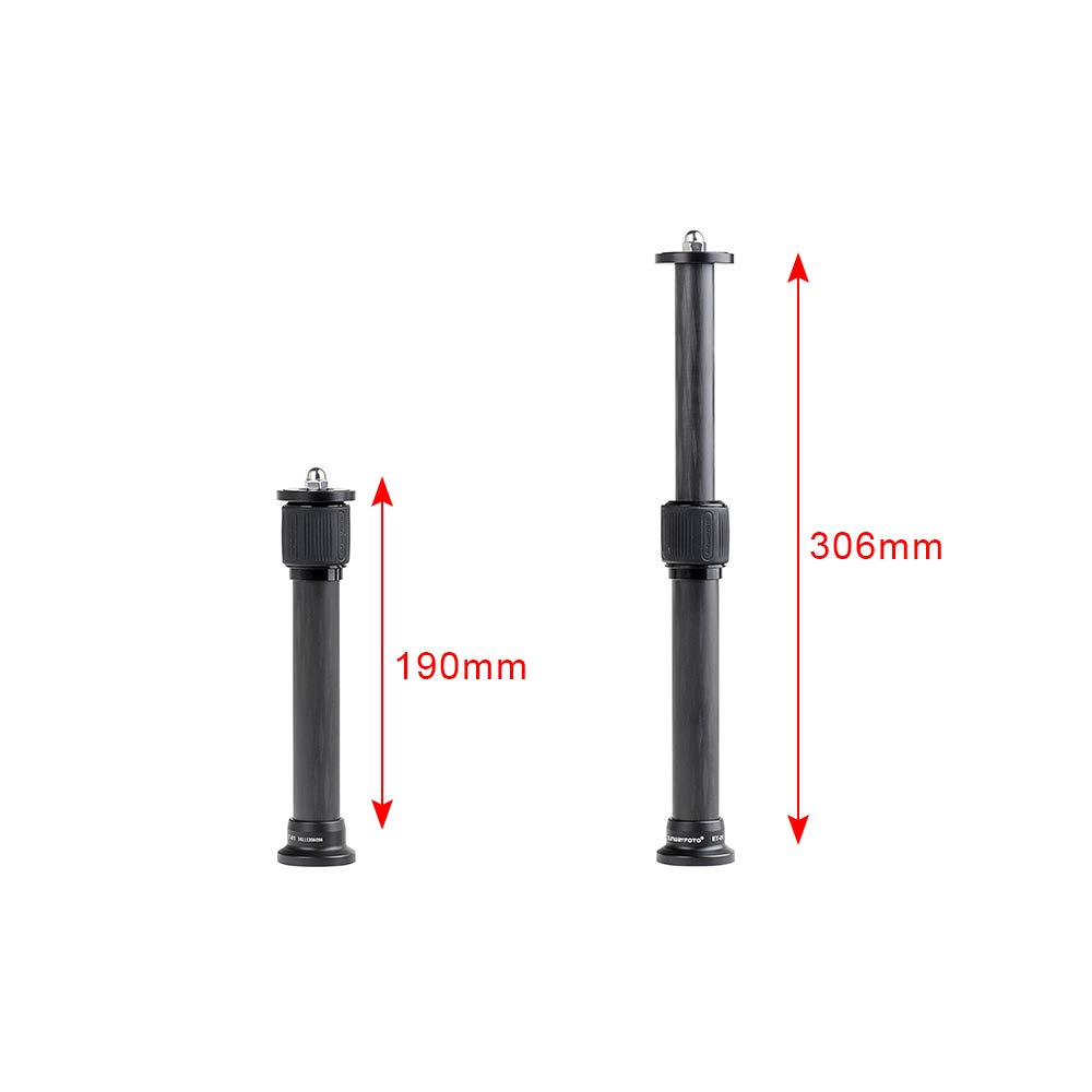 The SWFOTO is an extendable carbon fiber tripod assembled with a carbon fiber tripod and extension ET-01 pole.