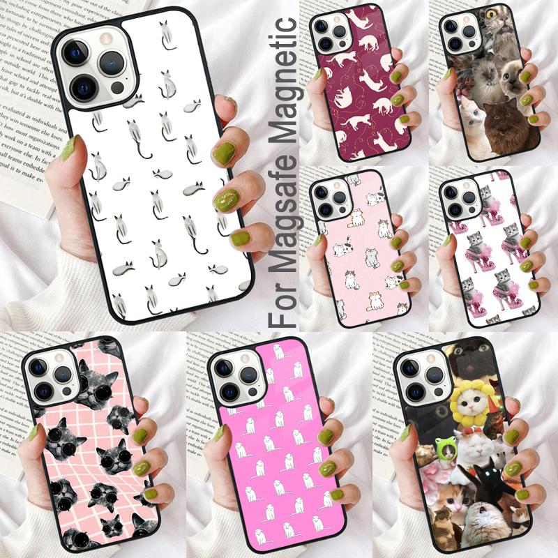 Kiss lovely Cats Soft Phone Case for iPhone 17 Air 16e Pro max 15 Pro 13 14 Plus 11 12 MagSafe Magnetic Coque