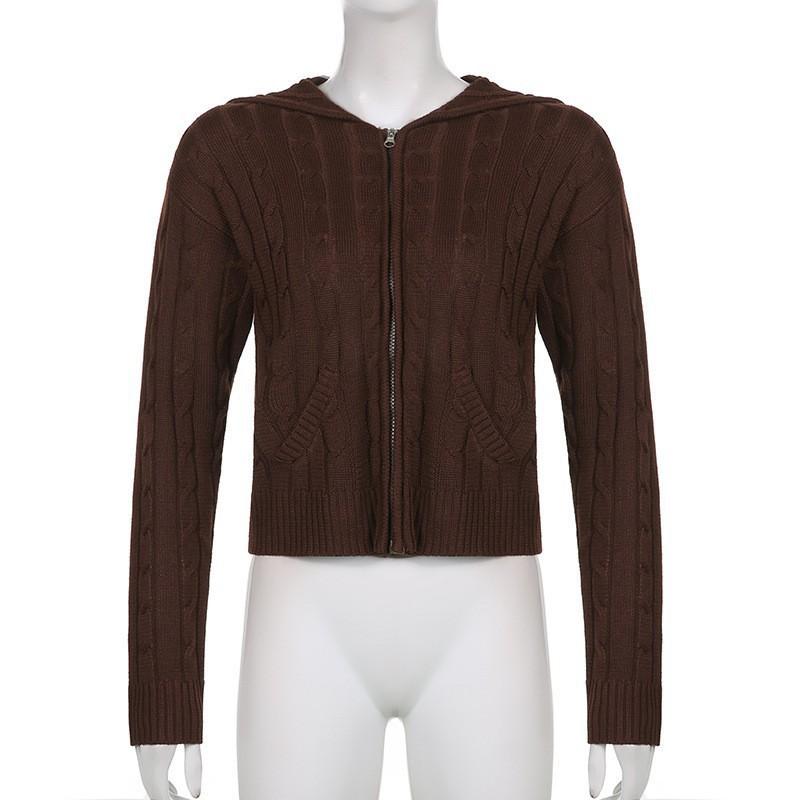 Ležérní mikina s kapucí Dámská Podzim Zima Dlouhý rukáv Základní pletený svetr Bunda pro ženy Módní Jednobarevné Zapínací kardigany Kabáty Dámské oblečení 25067