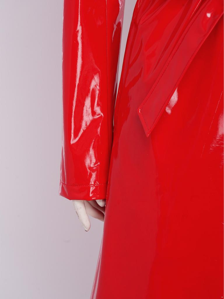 S-3XL Women‘s Long PU Leather Trench Coat: Glossy Lapel Blazer Style with Belt, Casual Open Front Jacket for Streetwear