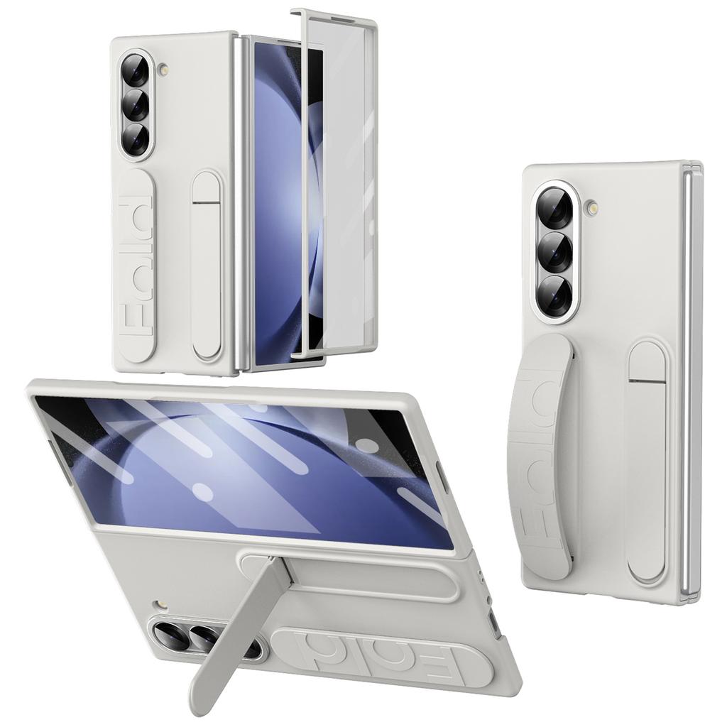 For Samsung Galaxy Z Fold5 5G Case Kickstand Wristband PC Phone Cover with Tempered Glass Film