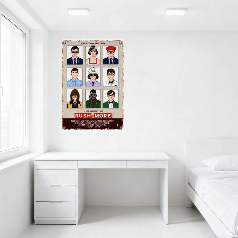 Wes Anderson Rushmore Movie Poster Grid Characters Tin Sign Vintage Metal Plaque for Home Decor, Man Cave, Bar, Cafe, Club