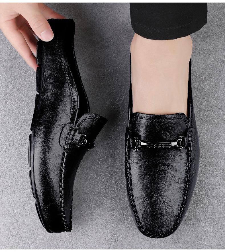 Summer Men's Leather Casual Moccasins - Comfortable Black/Brown Slippers for Driving & Work