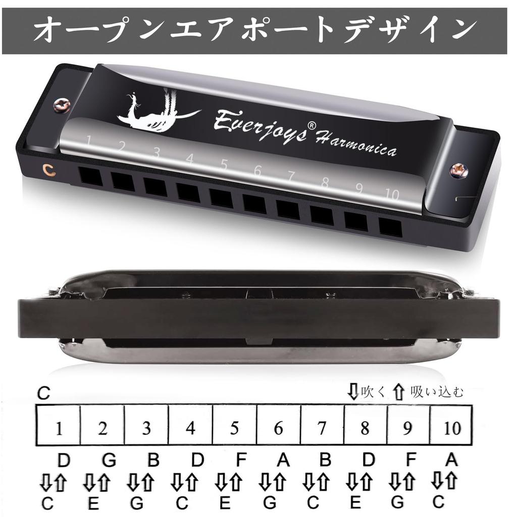 EVERJOYS Diatonic Harmonica 10 Hole Blues Harp with Polishing Instruction Key of C Case, Cloth, Manual,