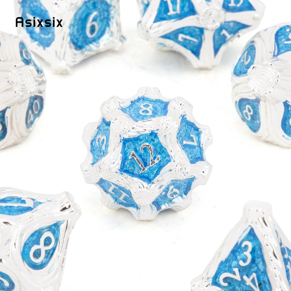 7 Pcs White BlueTree Stump Root Metal Dice Solid Metal Polyhedral Dice Set Suitable for Role-Playing RPG  Board Game Card Game