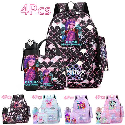 4 Pièces/ensemble Sac à dos imprimé Anime Mignon K-POP Grande Capacité Sac à dos Sac à main Étui sac avec Bouteille d'eau 750ml Sac d'école Garçon Fille imperméable Mochila