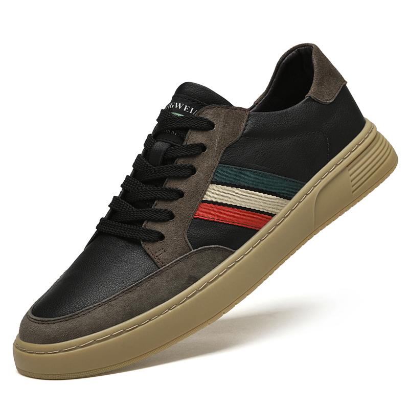 

Fashion Lightweight Men Casual Shoes Genuine Leather Lace-Up Skate Shoes Men Fashion High Quality Driving Shoes Minimalist School Shoes 45 чёрный