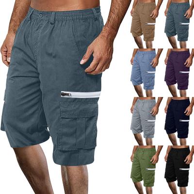 Men's Summer Multi-Pocket Cargo Shorts Casual Summer Hiking Shorts Elastic Waist Shorts