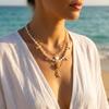 Elegant 3 Layer Imitation Pearl Paperclip Gold Color Chain Necklace for Women Starfish Conch Pendant Summer Beach Jewelry Gift
