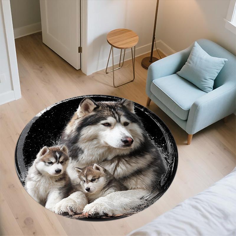 Okrągły Dywanik Trzy Wilki, Dywan do Salonu Sypialni Sofy Pokoju Zabaw Dekoracja, Antypoślizgowa Mata Podłogowa