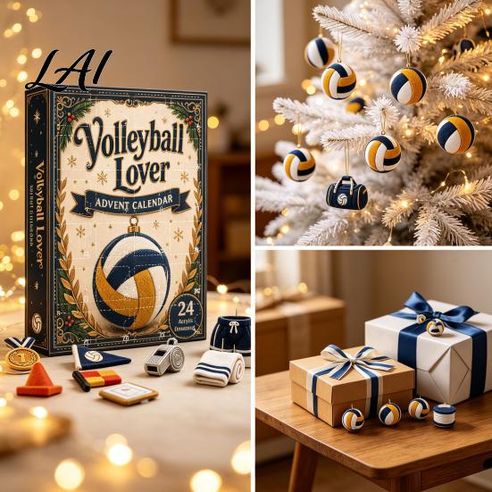 Volleyball-Enthusiast Sammler-Liebhaber Adventskalender 2026 2D Acryl Sport-Thema Schmuckset 24 Rucksack-Anhänger für Jugendliche Tage Weihnachten