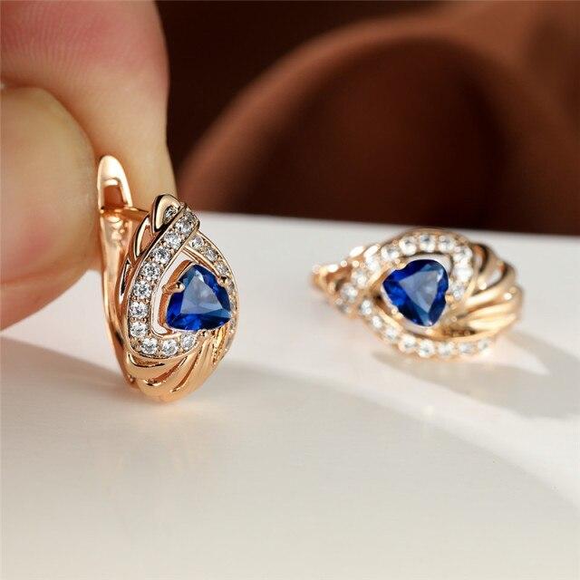 White Blue Zircon Stone Triangle Stone Earrings Charm Rose Gold Tone Color Bridal Gathering Women Wedding Occasion Earrings Geometric Crystalline