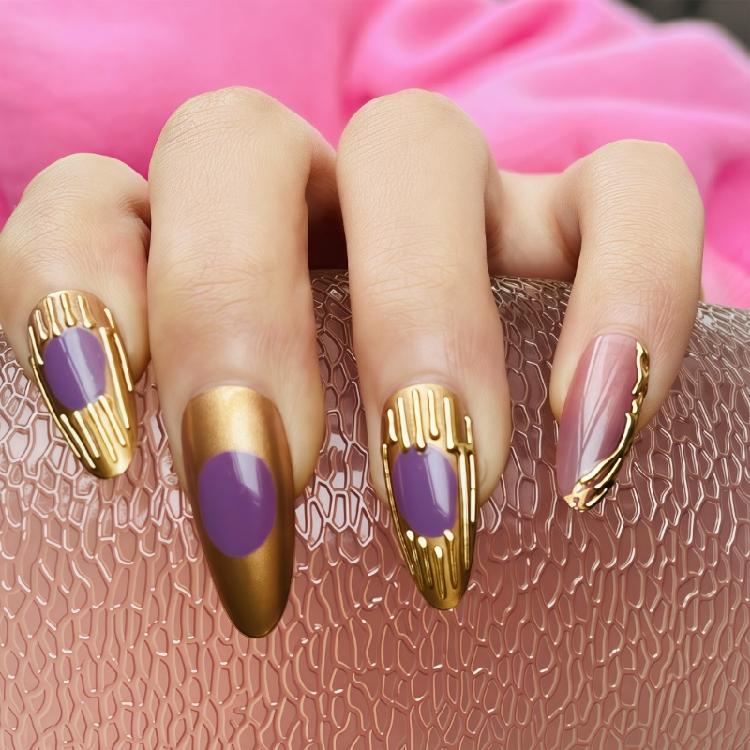 

24 Pieces Medium Length Press on Nail Almond False Nail With 3D Designs Fashionable Artificial Nail for Women Girls 1
