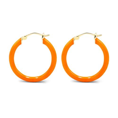 

[Takeda Jewelry] Orange Loop Enamel Hoop, Large, Mandarin Orange, Sterling Silver, Hypoallergenic (Large, Mandarin Orange)