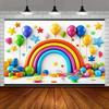 2D Planar Banner 1 Piece. Rainbow-themed Background Banner, with Balloons and Stars. Suitable for Indoor or Outdoor Use.