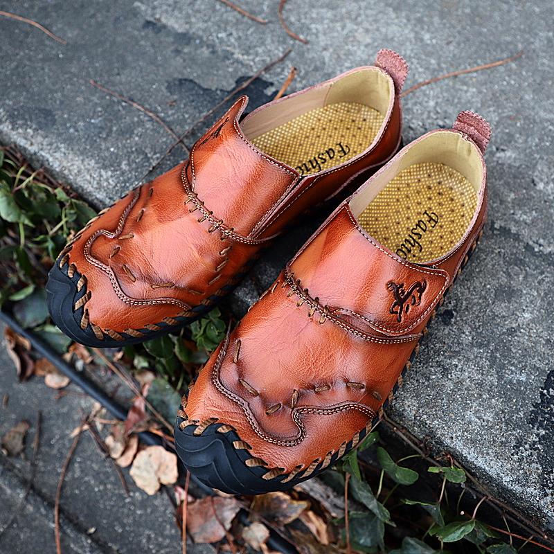 Herren Casual Lederschuhe Low Top Outdoor Slipper Weiche Sneaker Rutschfeste Flats Mokassin Handgefertigt Große Größe 39-46