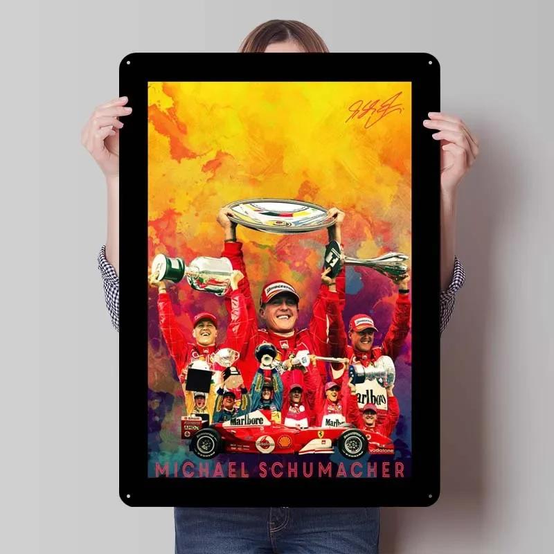 Michael Schumacher Metalowy Znak Plakaty Wyścigowe Dekoracja Dekoracja Ścienna Dekoracja Pokoju Dziennego Mężczyzna Vintage Elementy Dekoracyjne do Domu Mural Artystyczny