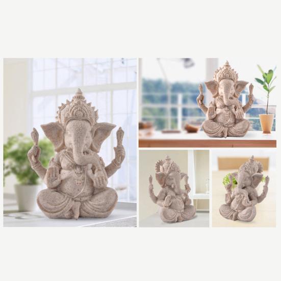 Sandstone Hindu Elephant Statue Ganesha Buddha Sculpture Figurine Home Decor