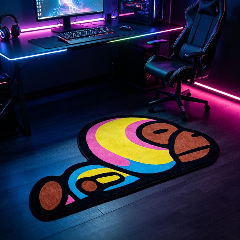 Cool Cartoon Monkey Irregular Shaped Rug Unique Art Entryway Decor Floor Mat Soft Plush Carpet for Gaming Room Bedroom Bedside