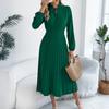 Women's Fashionable Casual Loose-Fit Tie-Waist Bell-Sleeve Pleated Dress