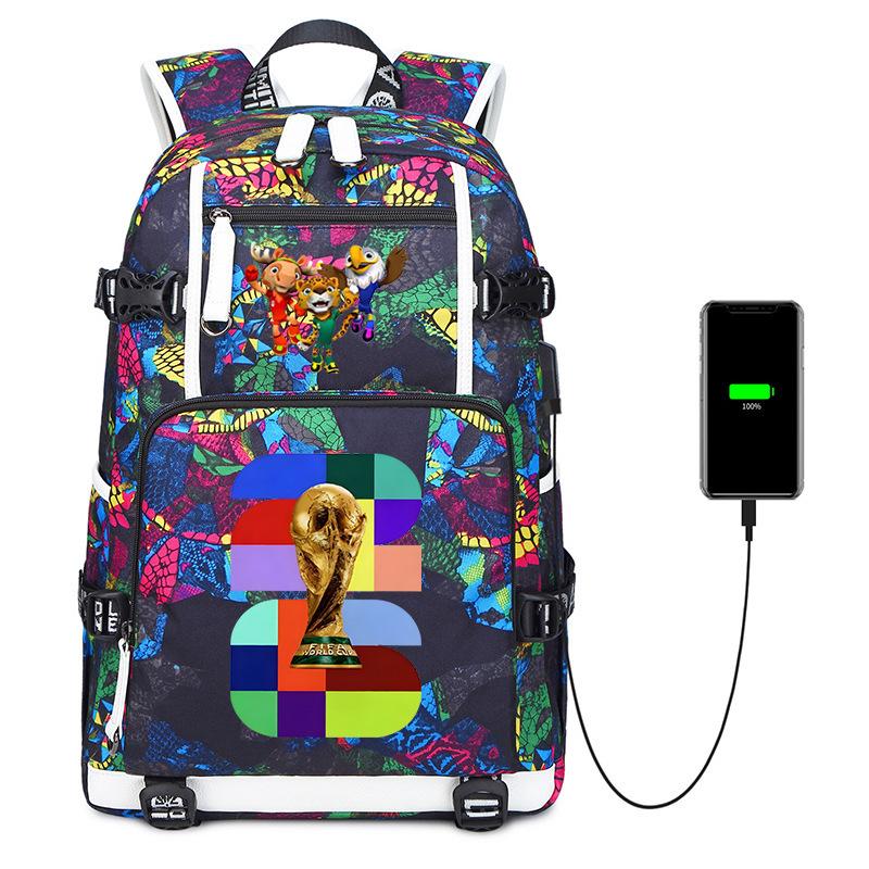 2026 Svetový pohár Potlač Študentský batoh Veľkokapacitný Vonkajší cestovný batoh USB nabíjanie Batoh na notebook Trendy
