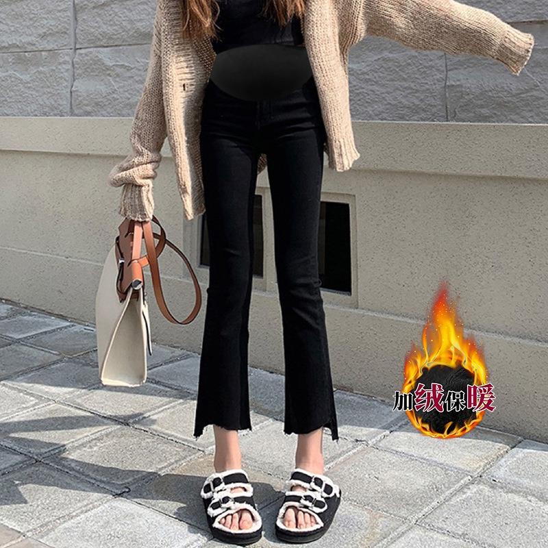 2 Pregnant women's high-elastic thickened velvet cotton autumn and winter belly support pants casual pants flared pants outer pants