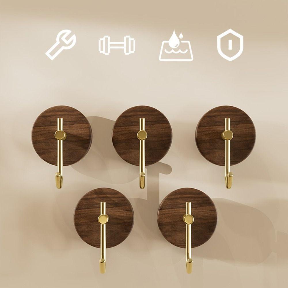 Bohrloser Walnuss Hängender Kleiderbügel Robenhaken Kleideraufbewahrungsregal Klebehaken für die Wand Schlüssel Dekohaken Schlüsselhalter Holzhaken