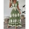 Europe, America spring and summer new women's clothing holiday wind beach skirt printed V-neck pendulum dress