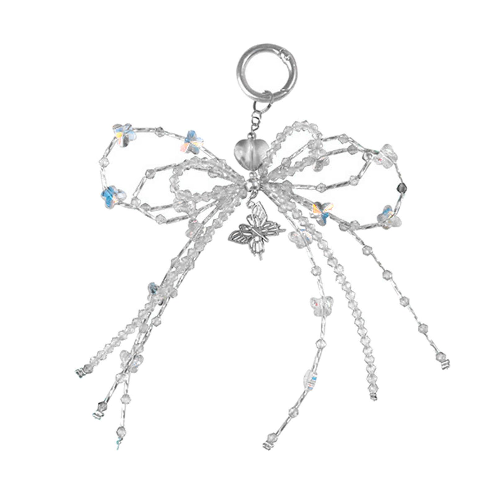 

Подвеска-бабочка из бисера ручной работы Стильная подвеска-бантик из бисера Брелок Шнурок для телефона для любителей моды белый