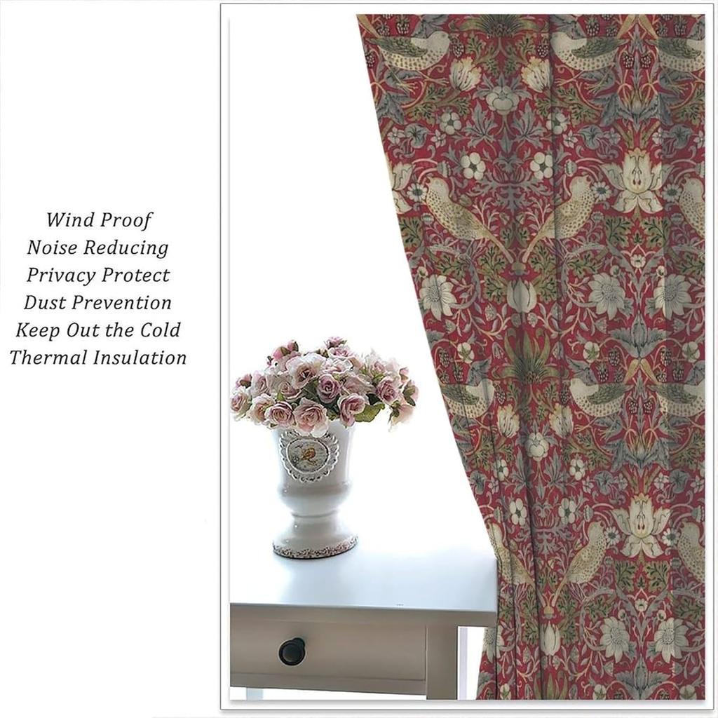 Tende Oscuranti Boho William Morris   Tende Finestra con Stampa Retro Uccello Pianta Fiore Naturale   per Soggiorno Camera da Letto 21(W