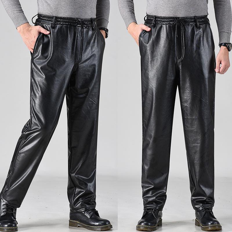 Men's Fleece-Lined Leather Motorcycle Pants - Thick, Windproof, Waterproof, Warm, Plus Size