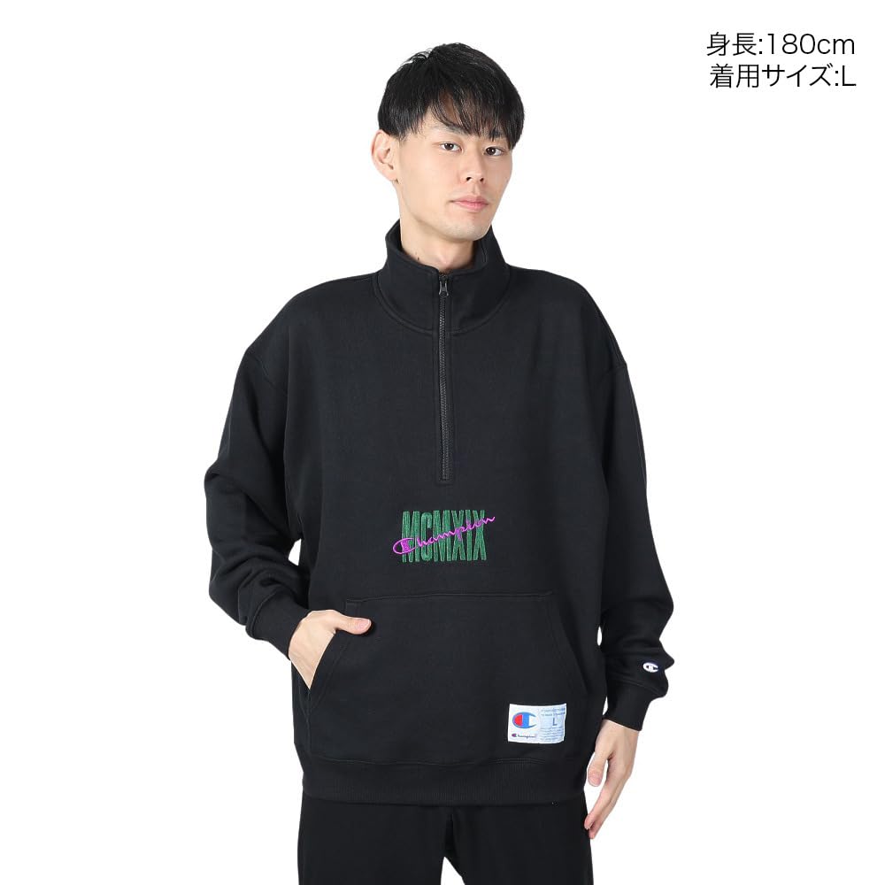 Long Graphic Half Zip Action Black [Champion] Sweatshirt, Sleeve, Fleece, Print, Sweatshirt, Style, C3-Z003, Men's,