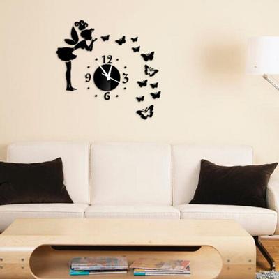 3D Mirror Wall Clock Butterfly Fairy Wall Sticker Frameless Clock Home Office Hotel Decoration