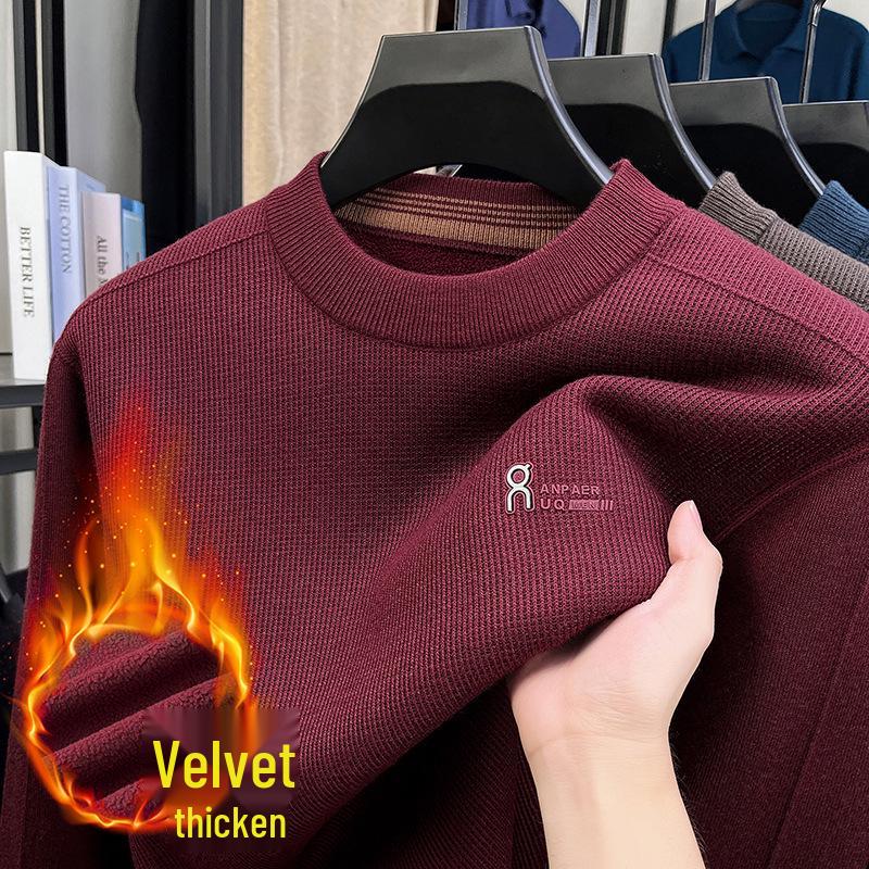 Men's Winter Thickened Velvet Knit Sweater - Warm, Versatile, Round Neck Base Layer for Casual Wear (Middle-aged & Elderly)