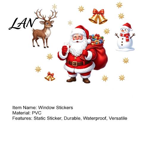 Festival Glass Clings Christmas Window Static Clings, PVC Santa Claus Snowman And Elk Removable Stickers Decals, Waterproof Reusable for Store