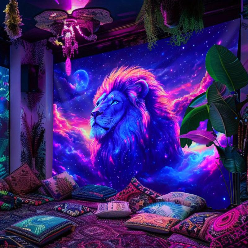 VIKAMA Darkness Background With Colorful Starry Sky Lion Tapestry Bohemian Style Bedroom Decor Cloth Guesthouse Living Room