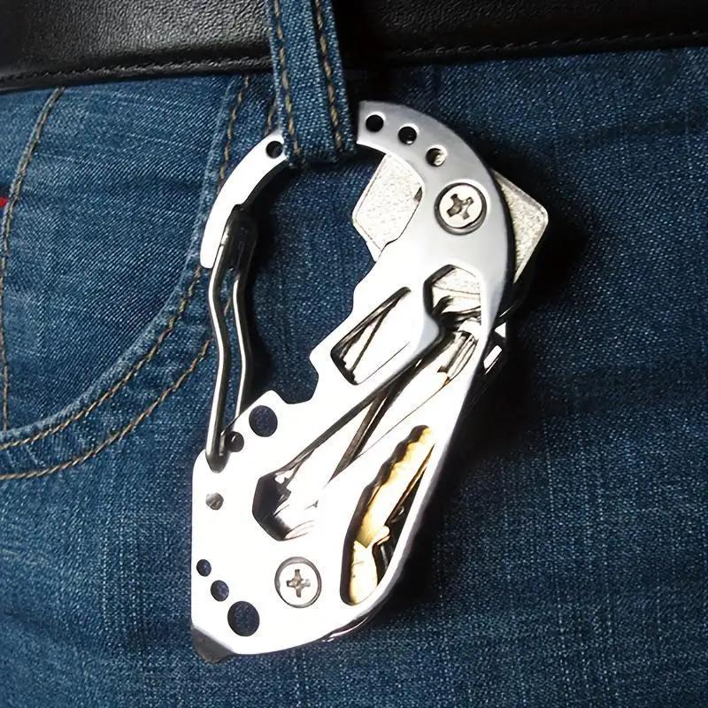 1 stainless steel multi-tool keychain with a screwdriver and bottle opener—the perfect choice for camping gear