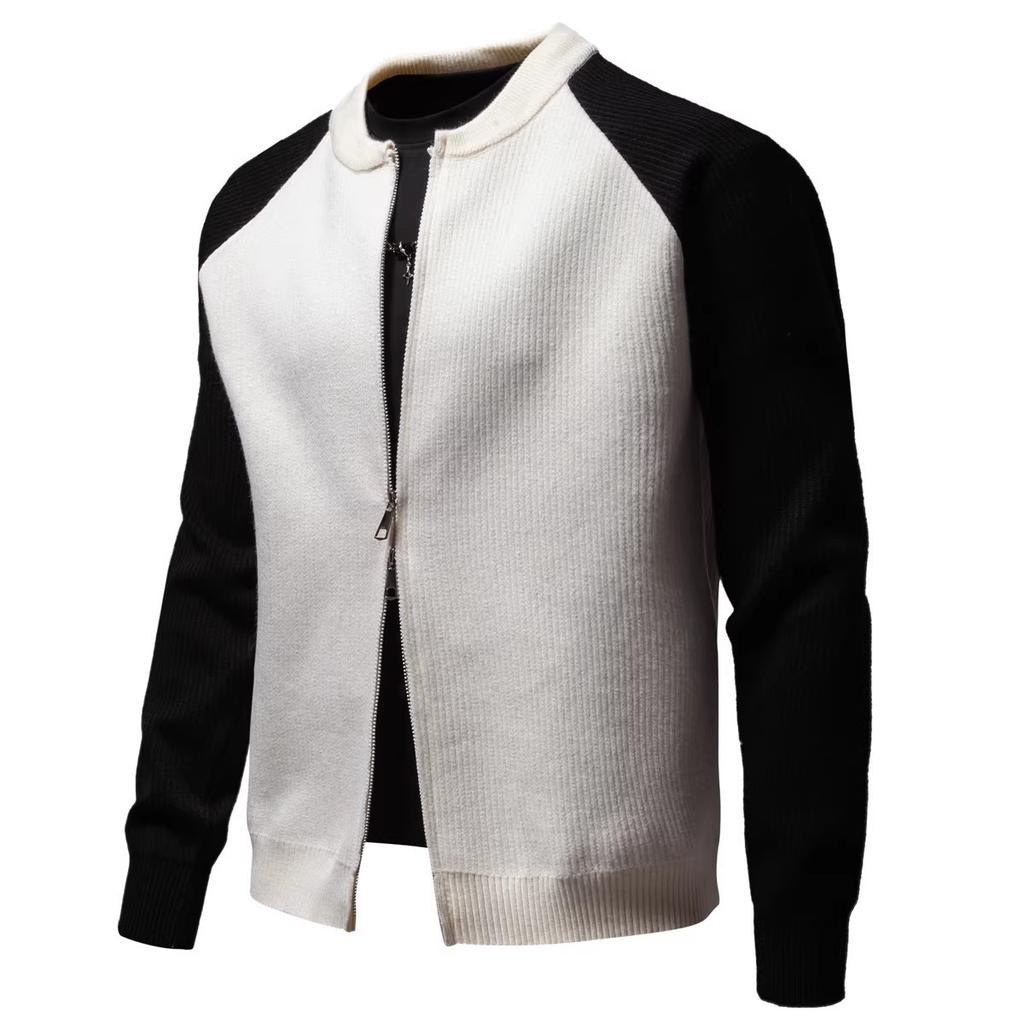 Men's Fashion Stand Collar Screw Men's Jacket Double Zipper Head Autumn and Winter Sweater Knit Cardigan