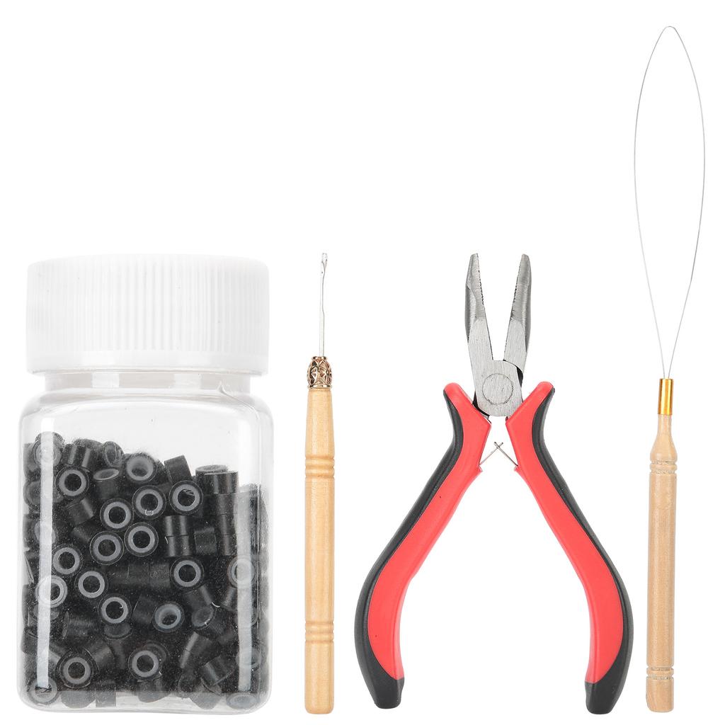 500pcs Silicone Hair Extension Ring Curved Plier Hook Needle Pulling Needle   Hair Extension Tool