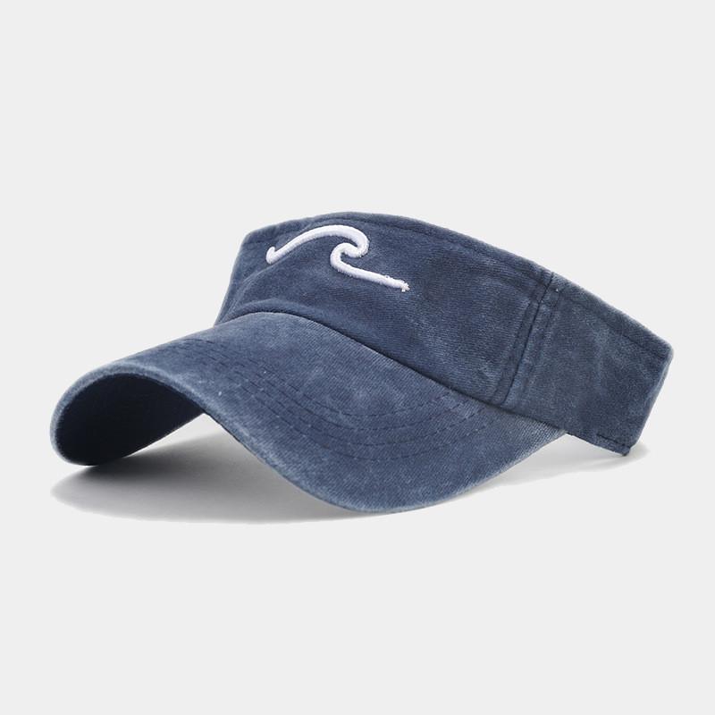 Summer Unstructured Cotton Cap With Embroidered Waves For Men And Women
