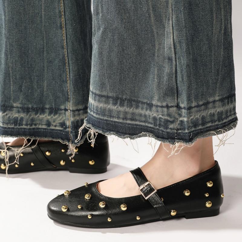 Fashion Mary Jane Fashion Rivet Leather Flat Shoes 2025 Summer New Classical Casual Comfortable Soft Ballet Shoes Zapatos De Mujer