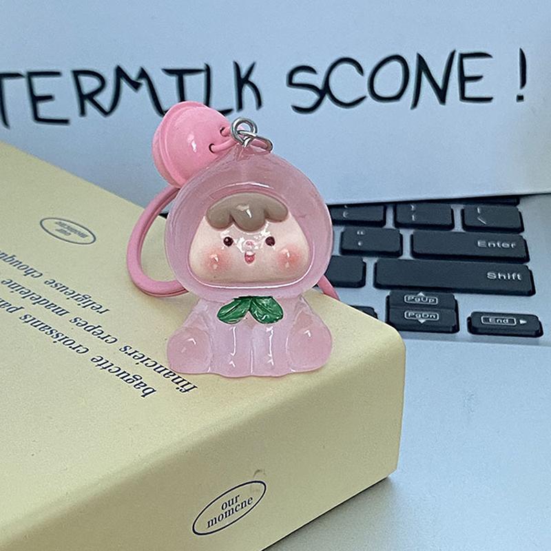 Kawaii Fruit Strawberry Orange Durian Resin Keychain Pendant Crafts Cute Doll Keychain Backpack Decoration Accessories Gifts