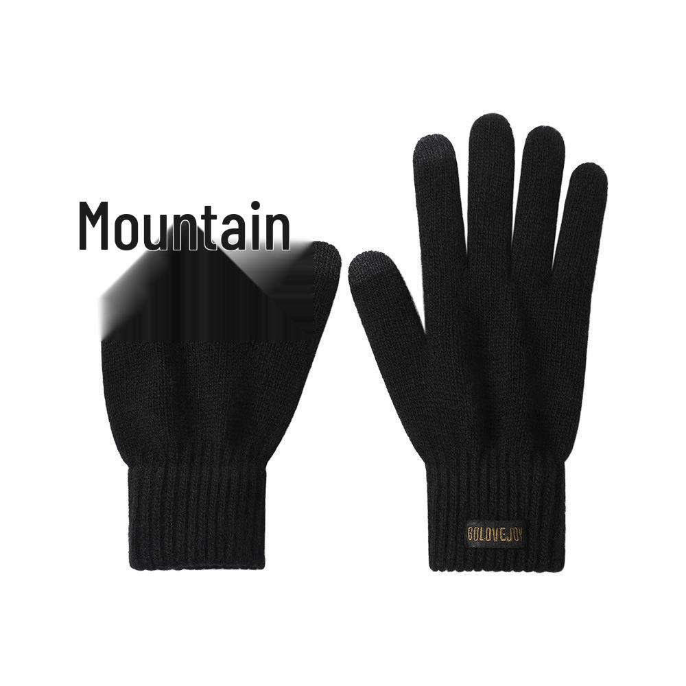 Herren Winddichte Wollstrick-Fahrradhandschuhe - Fleecegefüttert, Dick, Warm, Touchscreen-kompatibel