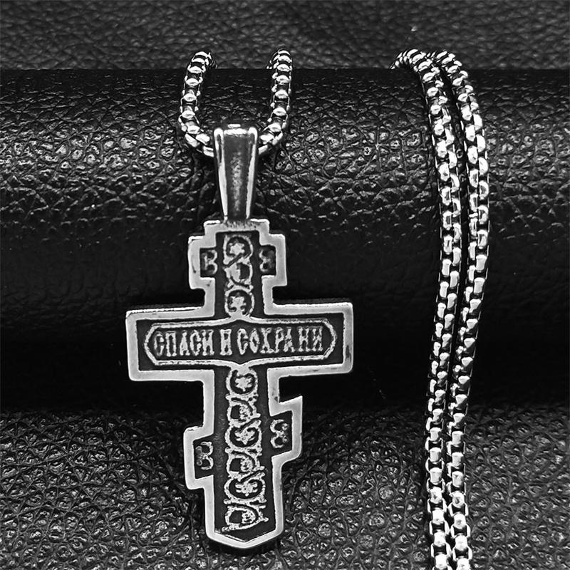 Icona Ortodossa Croce Statua Crocifisso Ciondolo Collana Acciaio Inossidabile Grunge Catena Maschile Collane Gioielli collare hombre NZZ293S02