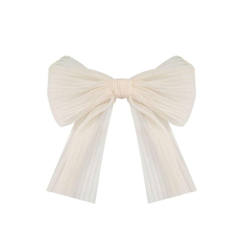 Women White Simple Hairpin Chiffon Mesh Big Bowknot Ribbon Hairband Clip Lady Girls Spring Clip