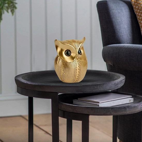 Stylish Modern Art Lucky Owl Resin Figurine (Gold) 1 Piece