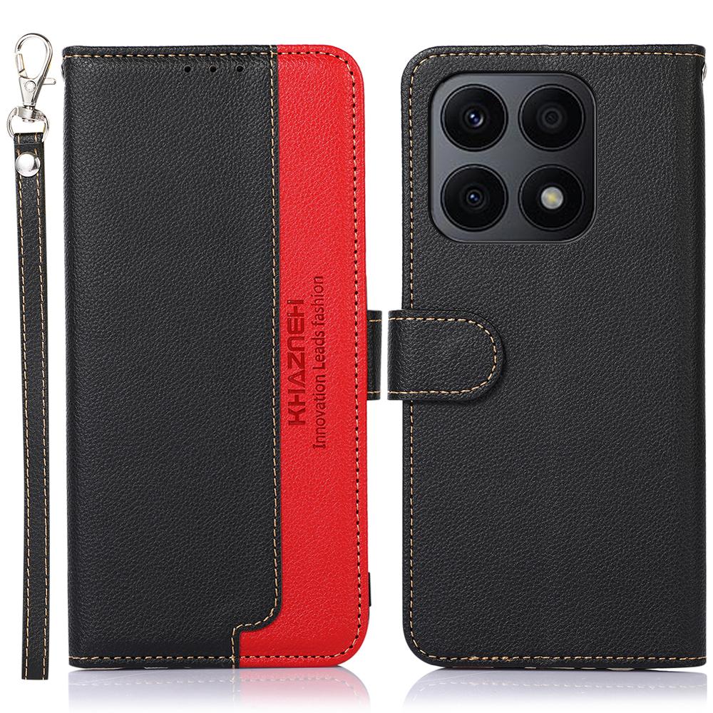 KHAZNEH For Honor X8a 4G Leather Phone Case RFID Blocking Anti-Scratch Litchi Texture Stand Wallet Protective Phone Shell