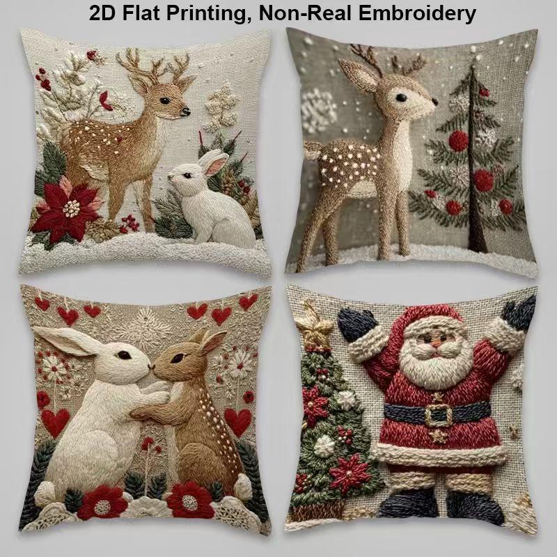New Christmas Santa Pillow Cover, Imitation Embroidery Holiday Decorative Sofa Linen Car Cushion Cover