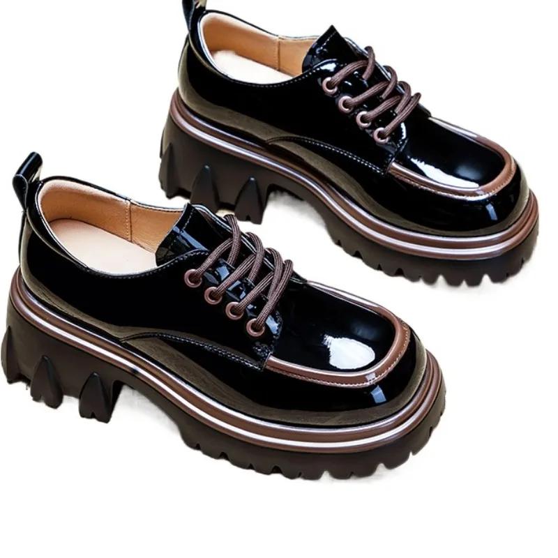 Ladies Shoes 2024 Loafers Women's High Heels New Office & Career Pumps Women Mixed Colors Round Toe Med Heel Lace Up Shoes Women