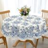 1 Piece Of Vintage Floral-Themed Tablecloth, Featuring A Blue And White Porcelain Style Print With Floral And Bird Patterns, Available In Various Size